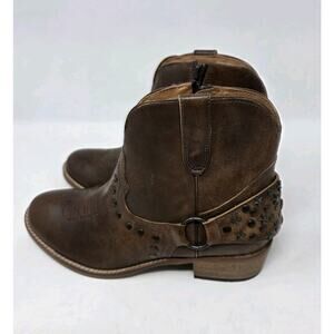 MYRA Leather Boots Women's Size 9 Embellished Studs Brown Ankle Booties NEW) We